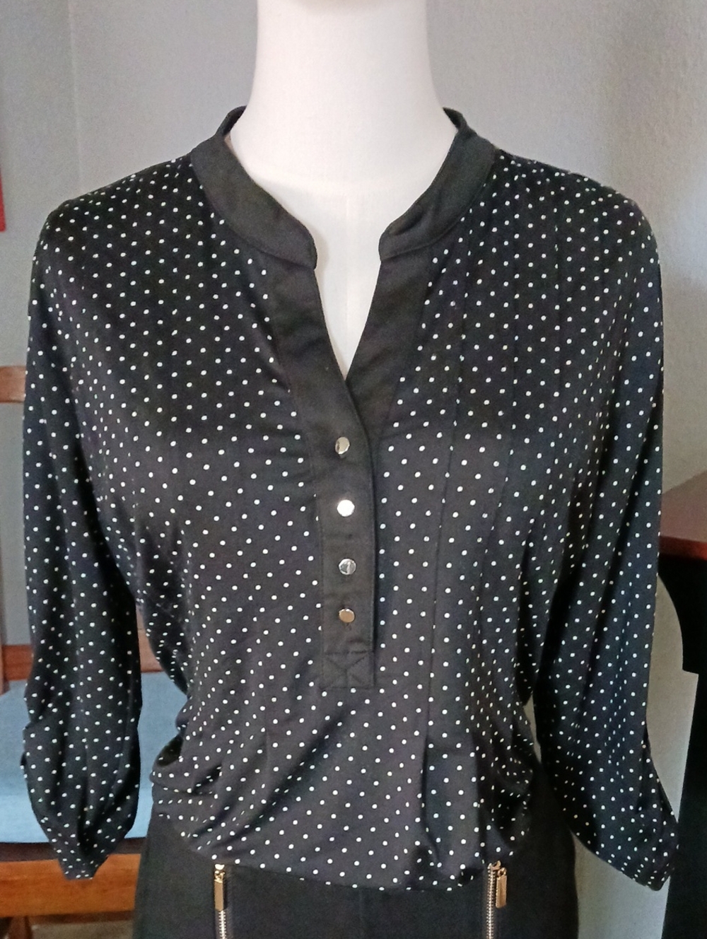 Robert Louis Black Polka Dot Button-Front Blouse